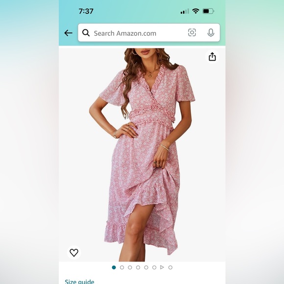 Women's Spring Summer Casual Deep V Neck Ruffle Short Sleeve Floral Midi Dress - Picture 4 of 10